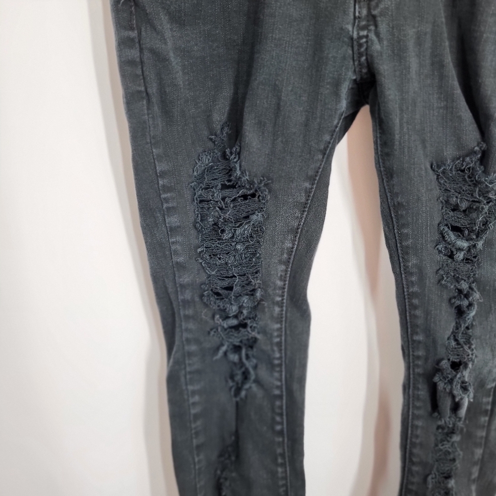 Machine Distressed Black Denim - Picture 3 of 11